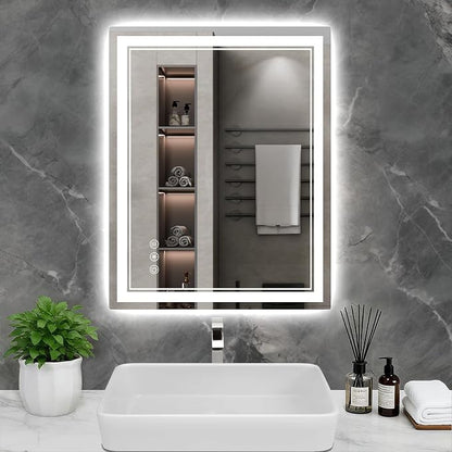32x28 Inch LED Bathroom Mirror with Lights, 3 Colors Dimmable LED Vanity Mirror, Front and Back Lit, Anti-Fog, Memory Function, Shatterproof Tempered Glass, ETL Listed, Wall Mounted Makeup Mirror