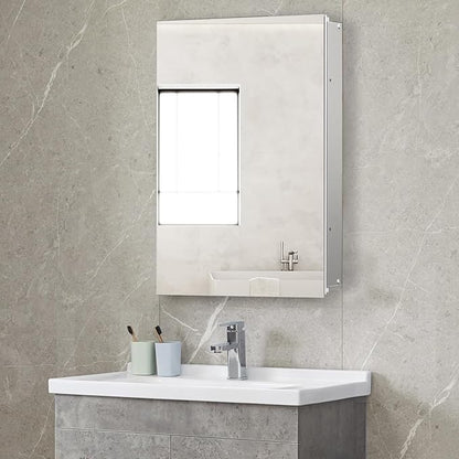 Medicine Cabinet Mirror with Storage, 16x26 inch Aluminum Bathroom Cabinet, Assembly Needed, Surface Mount or Recessed Wall Cabinet with Adjustable Glass Shelves for Bathroom Bedroom
