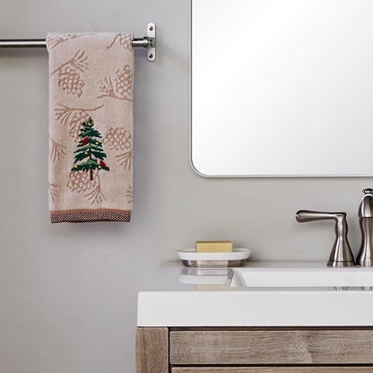 SKL Home Christmas/Winter Seasonal Fir Hand Towel Set-2pc, Wheat | 100% Cotton. Soft & absorbent pinecone jacquard with embroidery. Great for the bathroom, kitchen or bar & holiday gifting.