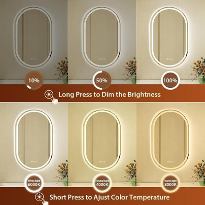 22x36 Inch Oval Gold Framed LED Bathroom Mirror with Lights, Built-in Bluetooth Speaker,Tempered Glass,Dimmable Lighted Bathroom Vanity Mirror with 3 Colors, Backlit + Frontlit, Memory, Anti-Fog