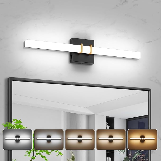 Modern Black and Brass Vanity Light Bar 24 Inch, 16W 5CCT Dimmable Bathroom Light Fixtures LED Wall Lighting Fixture