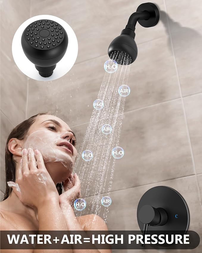Shower Faucet with Valve, Shower Valve Kit and Head, Single Handle Shower Faucet Set with Rough-In Valve, Shower Trim Kit, Matte Black