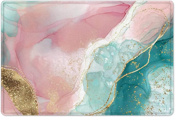 HVEST Abstract Marble Shower Curtain Set Pink and Gold Abstract Marble Bathroom Sets with Shower Curtain and Rugs,Modern Minimalist Bathroom Curtain Bathroom Decor Sets,70L X 70W inches