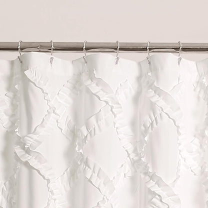 Lush Decor Ruffle Diamond Shower Curtain 72"L x 72"L White - Fabric Shower Curtains for Bathroom - White Bathroom Curtain - Vintage Farmhouse Decor
