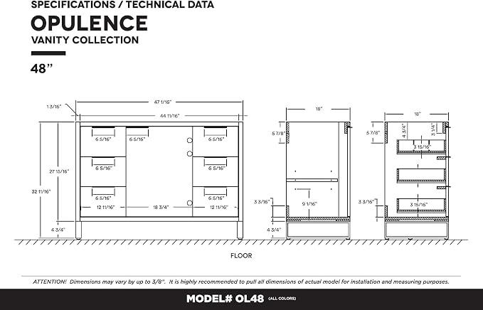 Opulence Collection 48 in. W x 20 in. D x 33 in. H Bathroom Vanity in Walnut Ebony with White Carrara Sintered Stone Sink - Black Hardware