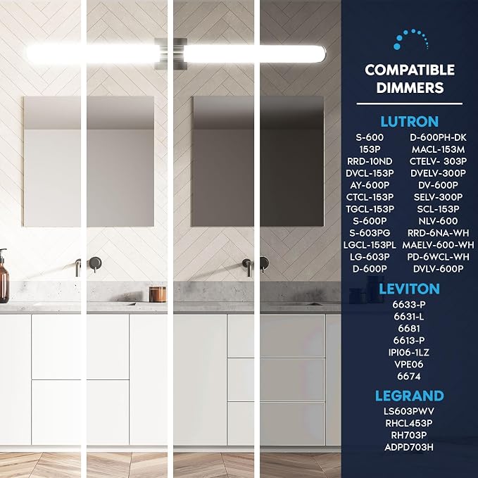 LUXRITE LED Bathroom Vanity Light Fixtures 48 Inch Brushed Nickel 5 CCT 2700K-5000K Selectable Over Mirror Vanity Lights Modern Wall Light Bar 38W 3000 Lumens CRI 90 Dimmable Damp Rated ETL Listed