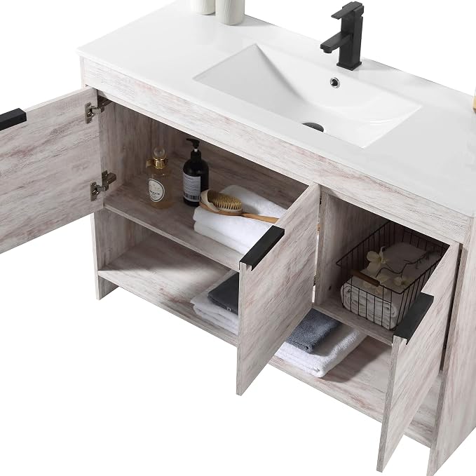 Phoenix 48 Inch Bathroom Vanity with Sink – Modern Design, Soft-Close Doors, Storage Drawers, Durable Build – White Vanity for Small Bathrooms (Full Assembly Required)