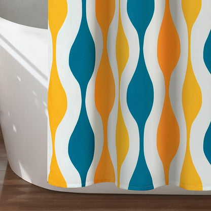 Lush Decor Mid Century Geo Shower Curtain Single 72" W x 72" L Turquoise & Orange - Blue Shower Curtains for Bathroom - Bathroom Curtain - Retro Decor