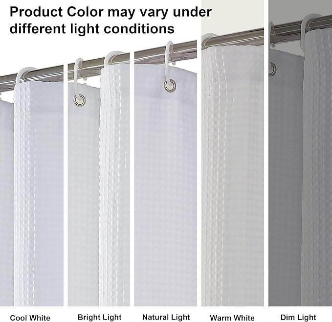 White Shower Curtain Set, Waffle Textured Heavy Duty Fabric Thick Shower Curtain for Bathroom, 230GSM Luxury Weighted Bath Curtain with 12 Plastic Hooks, 72x72, White
