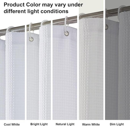 White Shower Curtain Set, Waffle Textured Heavy Duty Fabric Thick Shower Curtain for Bathroom, 230GSM Luxury Weighted Bath Curtain with 12 Plastic Hooks, 72x72, White