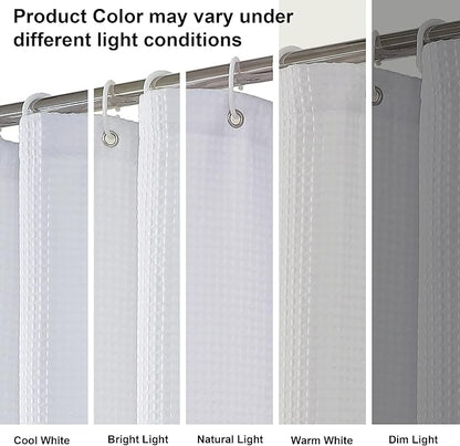 OVZME White Shower Curtain Set, Waffle Textured Heavy Duty Fabric Thick Shower Curtain for Bathroom, 230GSM Luxury Weighted Bath Curtain with 12 Plastic Hooks, 72x72, White