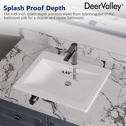 DeerValley Compact Rectangle Drop-In Sink 21x18 Inch, White Ceramic Bathroom Basin with Overflow Guard