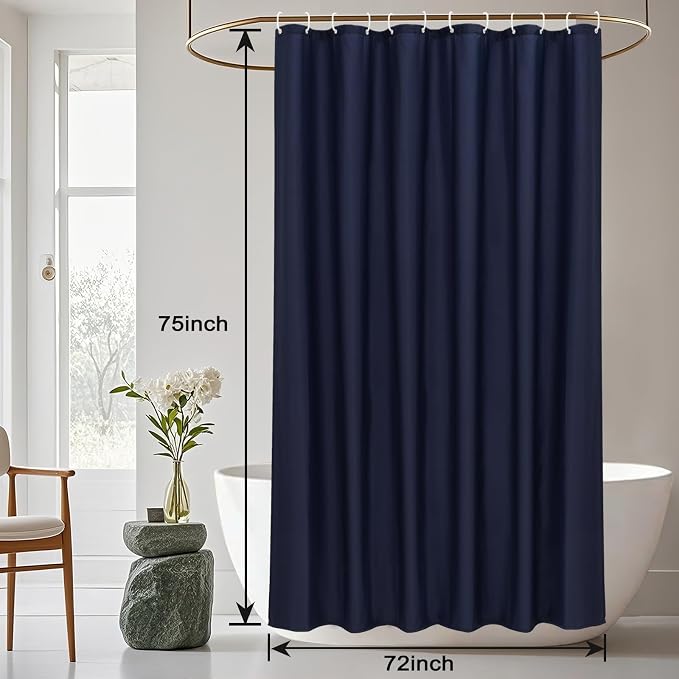 AooHome Solid Navy Blue Shower Curtain, Fabric Weighted Hem Shower Liner with Hooks, Reinforced Metal Grommets, Water Repellent, 72 Width x 75 Height inch