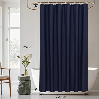 AooHome Solid Navy Blue Shower Curtain, Fabric Weighted Hem Shower Liner with Hooks, Reinforced Metal Grommets, Water Repellent, 72 Width x 75 Height inch