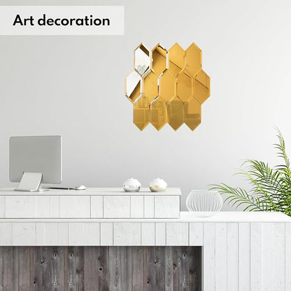 Peel and Stick Beveled Mirror Tile, Mirror Backsplash for Kitchen Bathroom Wall, 4x7.87 Inches Hexagon, Gold (30 Pcs, 4.8 SQ.FT.)
