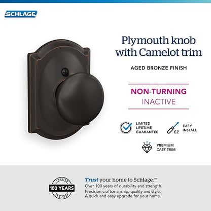 Schlage F170 PLY 716 CAM Camelot Collection Plymouth Decorative Trim Knob, Aged Bronze