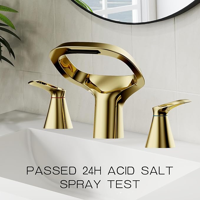Gold Bathroom Faucet 3 Hole, 8 Inch Widespread Gold Faucets 2-Handle for Bathroom Vanity Sink with Adjustable Spout, with Supply Line, for 6 to 12 in Sink