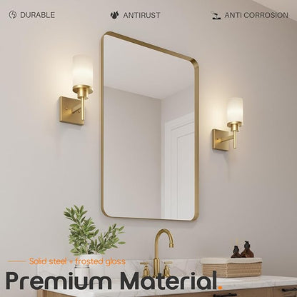Vanity Lighting Fixtures with White Frosted Glass Shade, Modern Gold Wall Lamps for Bathroom Mirror Bedroom Living Room Porch, 2 Pack T001GD-L1-P2