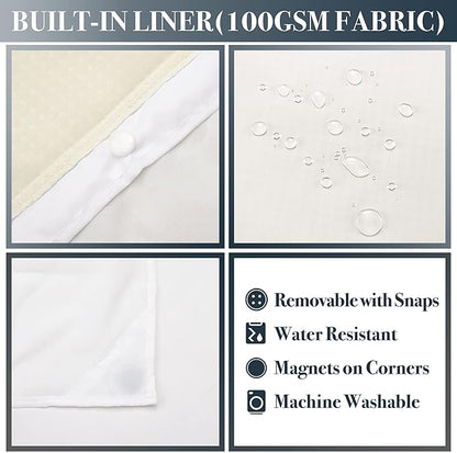 N&Y HOME Extra Long Cream Waffle Weave Shower Curtain with Snap-in Fabric Liner & Hooks Set - 71" x 84", Hotel Style & Mesh Top Window, Machine Washable - 71x84 Inches, Cream