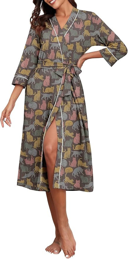 PrinStory Womens Robe Long Knit Bathrobe Lightweight Soft Robes Ladies Bath Robe