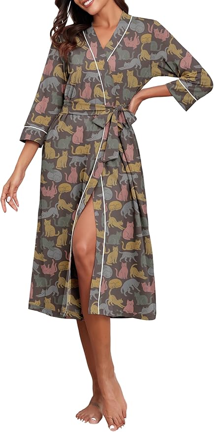 PrinStory Womens Robe Long Knit Bathrobe Lightweight Soft Robes Ladies Bath Robe
