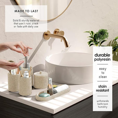 Clara Clark Beige Bathroom Set - Bathroom Sets with Shower Curtain and Rugs, 21PC Bathroom Accessory Set, Shower Curtain Set with Soap Dispenser & Toothbrush Holder