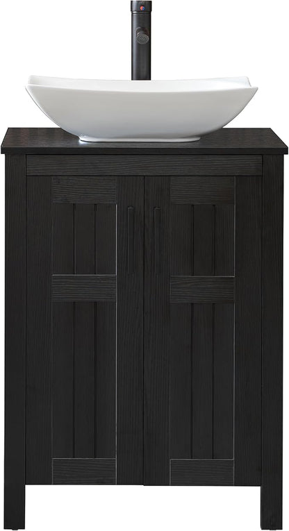 UEV Black 24" Bathroom Vanity with Sink Combo,Modern Freestanding Sink Cabinet,Stylish Bathroom Vanity Cabinet,Grooved Double Doors,Metal Handles,Modern Artistic Ceramic Vessel Sink Combo(032WH New)