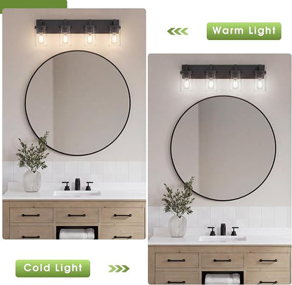 Bathroom Vanity Light, 4 Light Matte Black Vanity Light with Clear Glass Shade, 30in Farmhouse Vanity Light, Bathroom Lighting Fixtures Over Mirror for Bathroom
