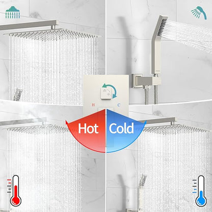 SR SUN RISE Shower Faucet - 16 Inch Rain Shower System - All Metal Shower Fixtures - Brushed Nickel