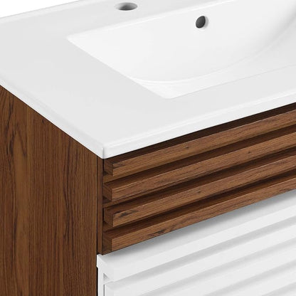 Modway Render 30" Bathroom Vanity With Sink in White Walnut White
