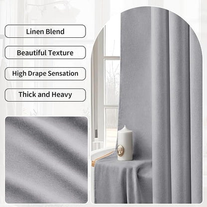 Linen Shower Curtain Grey, Fabric Boho Farmhouse Shower Curtains for Bathroom Cotton Natural Cloth Liner Set 72" W x 72" L