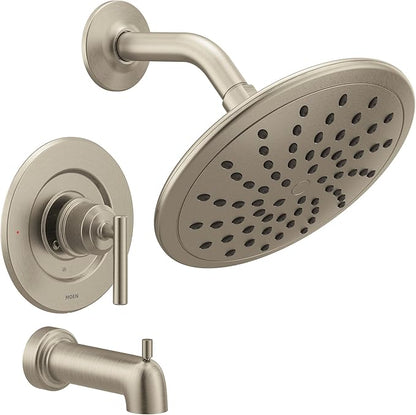 Moen Gibson Posi‐Temp Pressure Balancing Modern Tub and Shower Trim with 8‐Inch Rainshower, Valve Required, Brushed Nickel, T3003EPBN