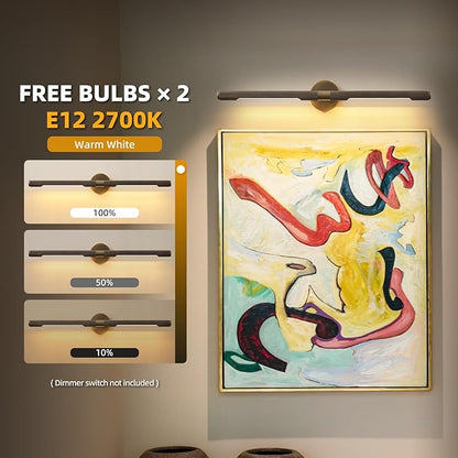 Museum Gallery Bathroom Picture Light - 30 Inch Long Bronze Brass Dimmable Hardwired Wall Sconces with E12 Bulb - Frame Pictures Art Deco Sconce Lights for Painting Photo Artwork Library Vanity Over