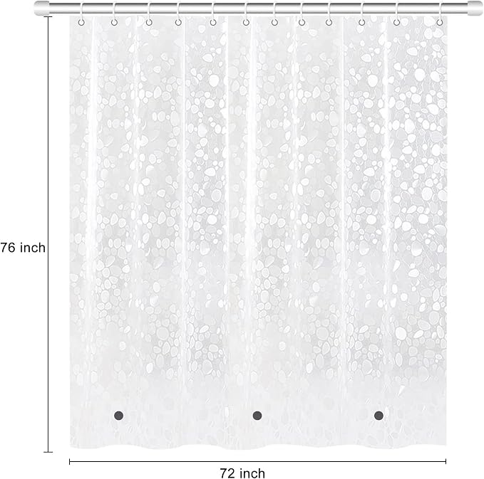 Shower Curtain Liner 76 inch Long, Waterproof Plastic Heavy Duty Shower Curtain with 3 Weighted Magnets, Pebble Pattern No Chemical Smell Shower Stall Curtain Liner, 72W x 76 L Inches