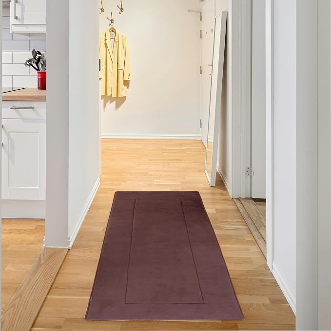 Soft Hallway Runner Rug,Washable Floor Rugs, Non Slip Memory Foam Rug,Super Water Absorption, Suitable for Bathroom Mat, Entrance,Kitchen, Living Room Decor(2x5ft Brown)