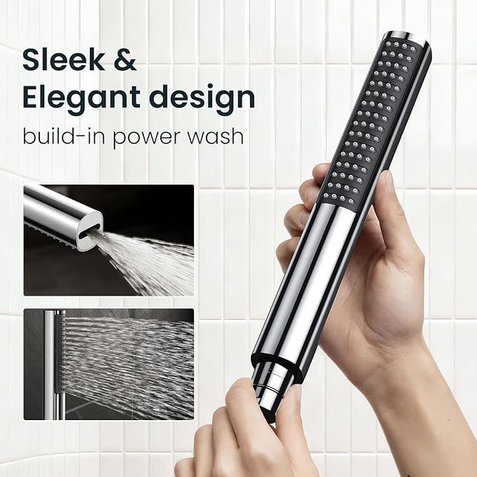 Veken 10" Luxurious Rain Shower Head with Handheld, High Pressure Rainfall Shower Heads wih Extension Arm, Wide Dual Showerhead with Spray Combo, Bathroom Accessories, Chrome, Silver