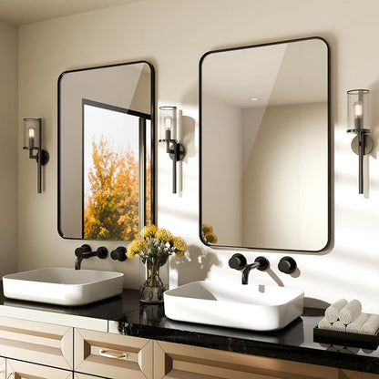 2-Pack Black Bathroom Mirror for Over Sink, 24" x 36" Framed Rectargular Wall-Mounted Bathroom Mirrors for Vanity, Decorative, Farmhouse, Restroom, Horizontally or Vertically Hanging
