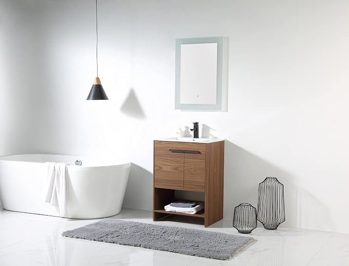 Phoenix 24 Inch Bathroom Vanity with Sink – Modern Design, Soft-Close Doors, Storage Drawers, Durable Build – Walnut Vanity for Small Bathrooms (Full Assembly Required)
