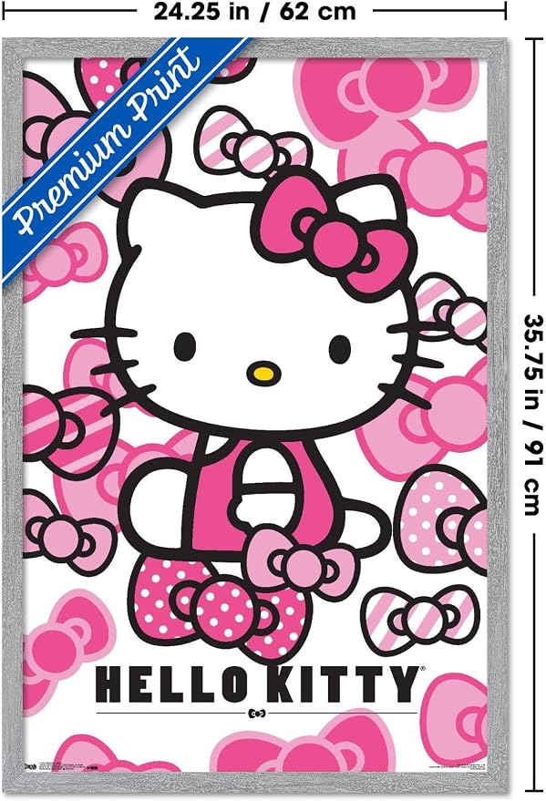 Hello Kitty: 16 Core - Bows Wall Poster, 34L" x 22.4W", Gray Framed Version