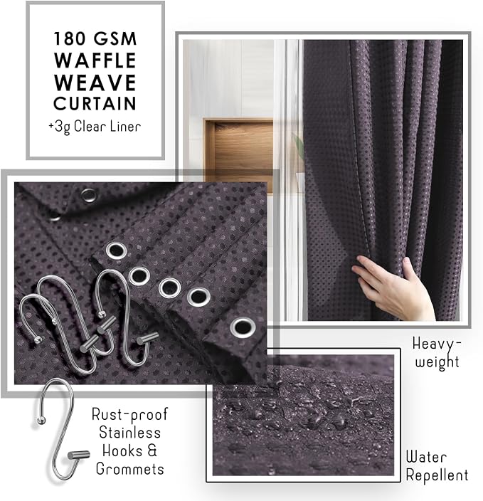 Clara Clark Bathroom Accessories Set - 27PC Bathroom Set with Adhesive Corner Shower Caddy Hanging, Bathroom Sets with Shower Curtain and Rugs, Purple Shower Curtain Set with Bathroom Trash Can | 27 Piece Purple Bathroom Sets with Shower Curtain and Ru...