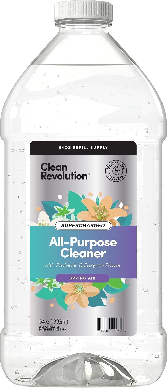 Clean Revolution SuperCharged All Purpose Cleaner Refill with Smart Probiotic + Enzyme Complex, Multi-Surface Kitchen Bathroom & Floor Cleaner, Spring Air, 64 Fl oz (Pack of 1)
