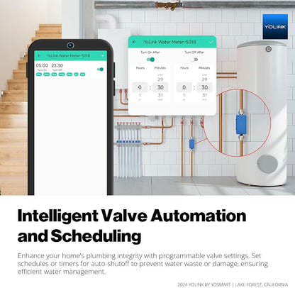 NSF Certified YoLink FlowSmart All-in-One Smart Water Meter & Auto Shutoff for 1.25" Pipes, LoRa Long-Range, Real-Time Leak Detection, 10-Year Battery, 80+ Device Ecosystem, Hub Included – YS5018