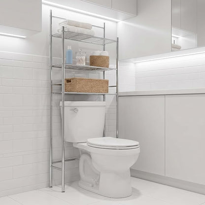 Honey-Can-Do 3-Tier Metal Bathroom Shelf Space Saver, Over The Toilet Storage Rack Organizer, Adjustable Chrome Wire Shelving Unit for Towels & Toiletries, 9.5 x 23 x 60 in