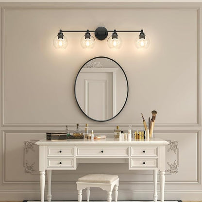 VONLUCE 4 Light Bathroom Vanity Light Fixtures, Black Finish | Globe Glass Shades, E26 Sockets, Easy to install, Vanity Lights for Bedroom Hallway Living Room