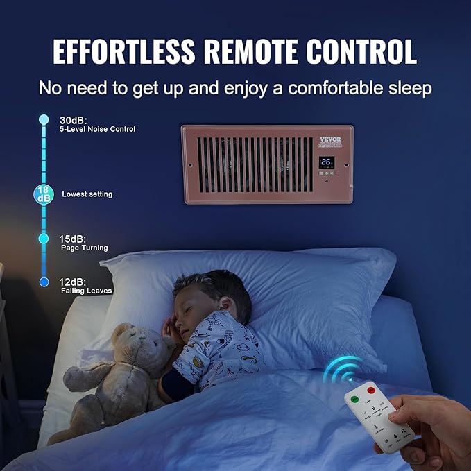 VEVOR Register Booster Fan, Quiet Vent Booster Fan Fits 4” x 10” Register Holes, with Remote Control and Thermostat Control, Adjustable 10-Speed for Heating Cooling Smart Vent, Brown