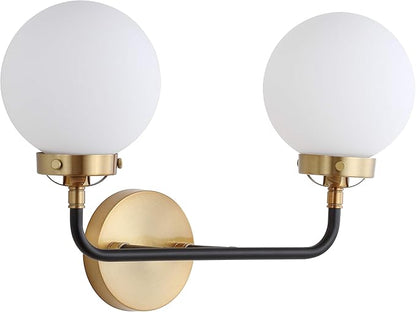 JONATHAN Y 18" Brass Gold/Black/White 2-Light LED Wall Sconce Vanity Lighting, Clear Glass Globe Shade Modern Contemporary Sconce for Bathroom Mirror, Hallway, UL Listed (JYL9057B)