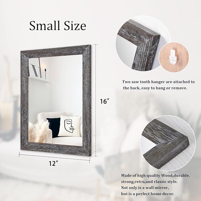 AAZZKANG Wall Mirror with Rectangle Wood Frame Rustic Decorative Hanging Mirrors for Bedroom Bathroom Living Room Home Office Small