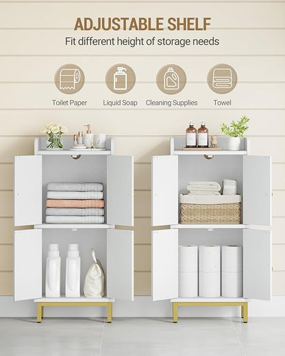 Bathroom Cabinet, Small Storage Cabinet with 4 Doors, Bathroom Organizers and Storage Cabinets with Adjustable Feet. Cabinets Freestanding for Living Room, Kitchen, 7.1"D x 14.6"W x 32.7"H