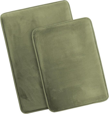 Clara Clark 2 Piece Bathroom Rugs Bath Mat Set, Velvet Memory Foam Bath Mats for Bathroom - Non-Slip, PVC Backing Bath Rugs, Washable - Dries Quickly, Green