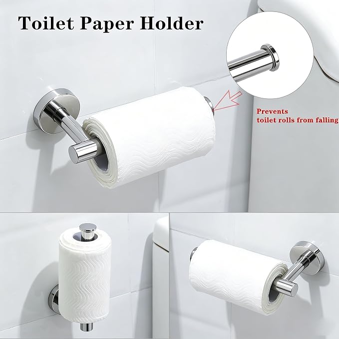 Polished Chrome Bathroom Hardware Accessories Set 5 Piece, Stainless Steel Bath Towel Bar Set 24 Inch,Toilet Paper Holder,Towel Ring Holder,Towel Rack Set,Gold Bathroom Accessories Kit Silver